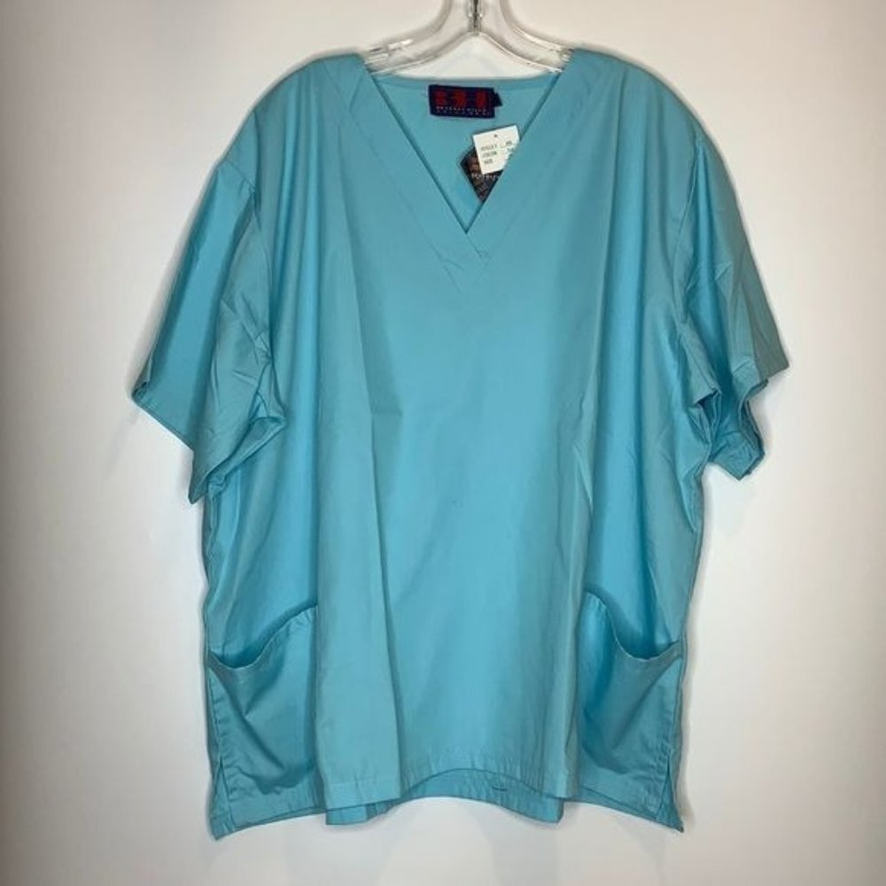 NWT Beverly Hills Uniforms Scrubs V-Neck Pockets Solid Blue 2X PLUS SIZE